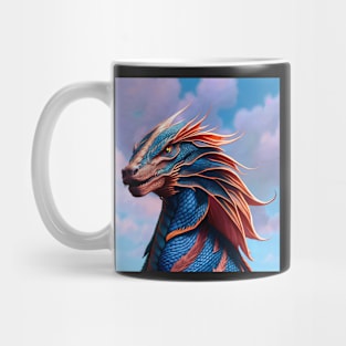 Intricate Blue and Orange Scaled Dragon at Sunset Mug